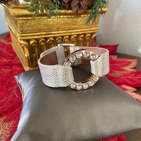 Roberto Mantellassi Silver Leather and Crystal Bracelet - Picture 3 of 9